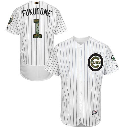 Cubs #1 Kosuke Fukudome White(Blue Strip) Flexbase Authentic Collection Memorial Day Stitched MLB Jersey - Click Image to Close